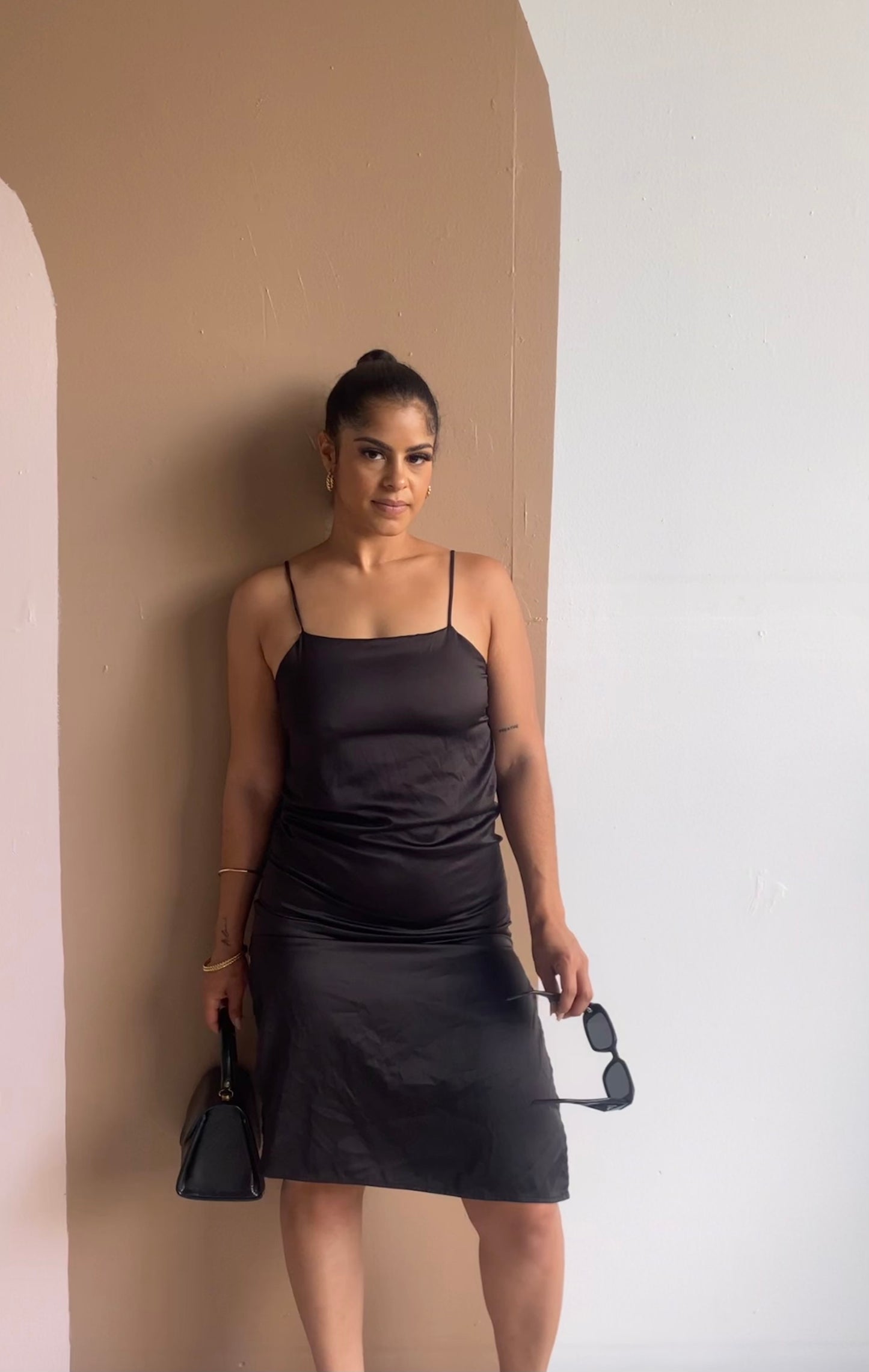 BLACK BACKTIE SLIP DRESS
