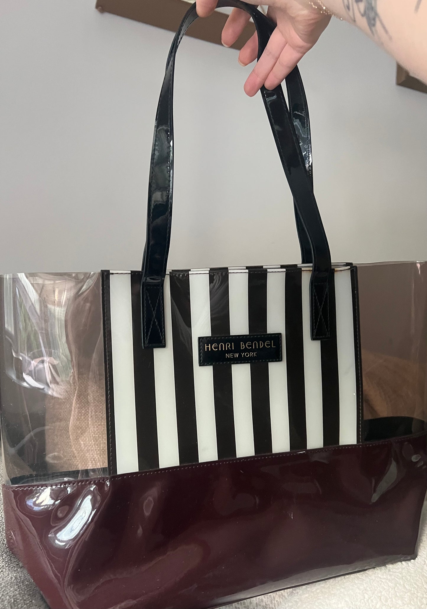 ICONIC HENRI BENDEL CENTENNIAL STRIPE PVC TOTE BAG