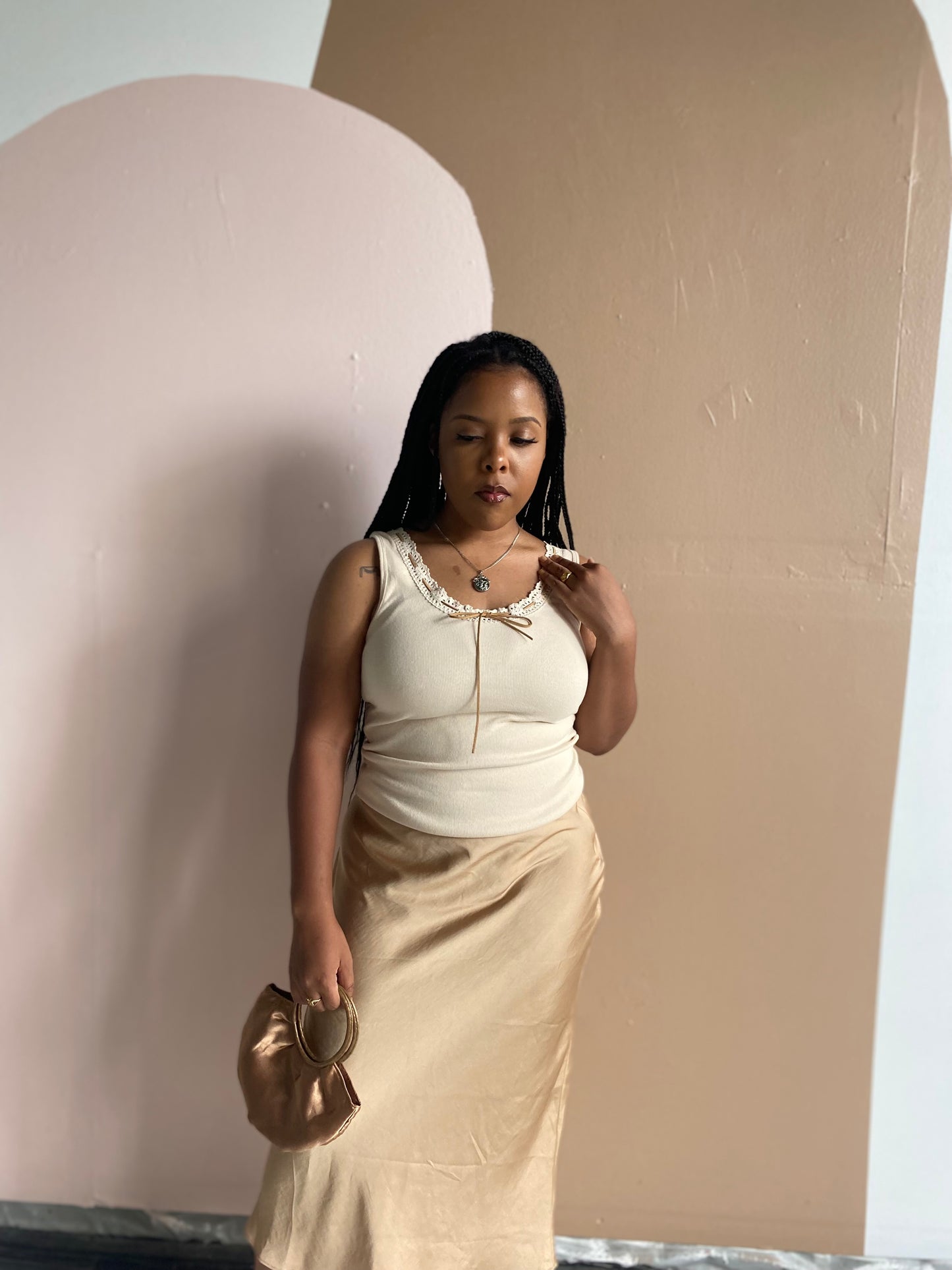 Y2K VINTAGE CREAM RIBBED TANK