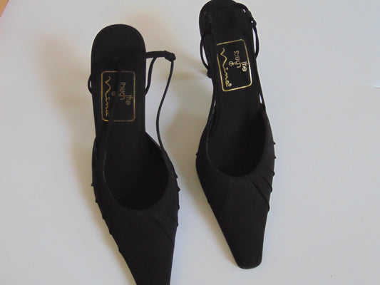90's BLACK SATIN SLINGBACK HEELS