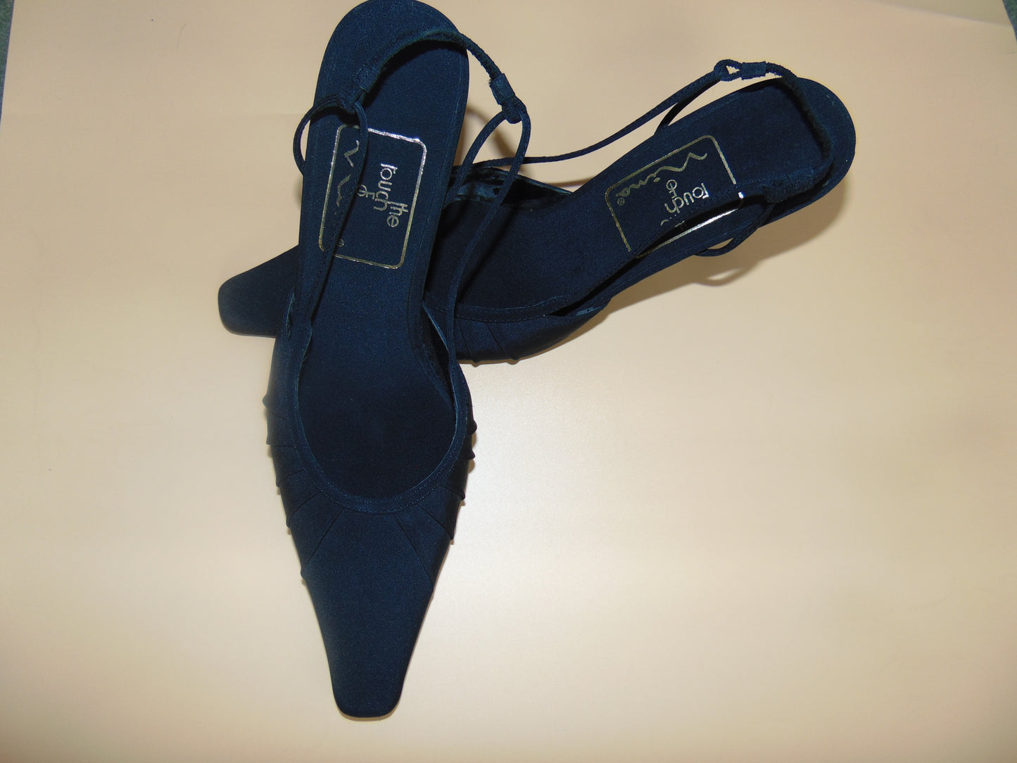 90's BLACK SATIN SLINGBACK HEELS