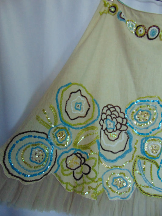 BASIL & MAUDE HANDBEADED LINEN SKIRT