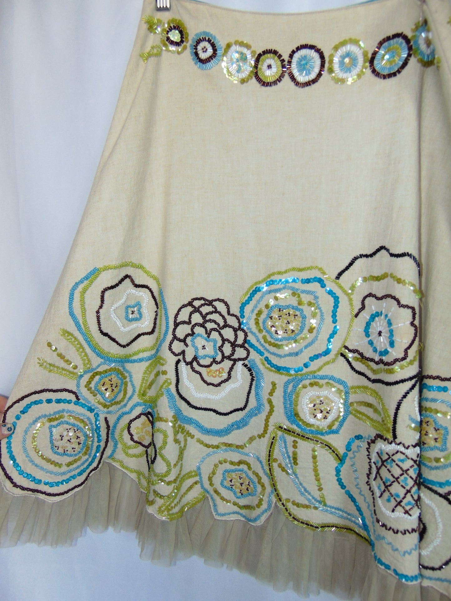 BASIL & MAUDE HANDBEADED LINEN SKIRT