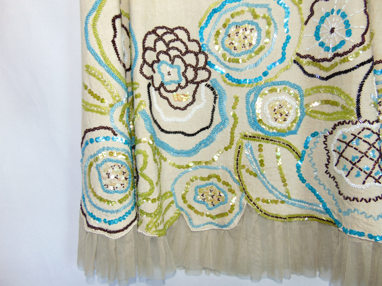 BASIL & MAUDE HANDBEADED LINEN SKIRT