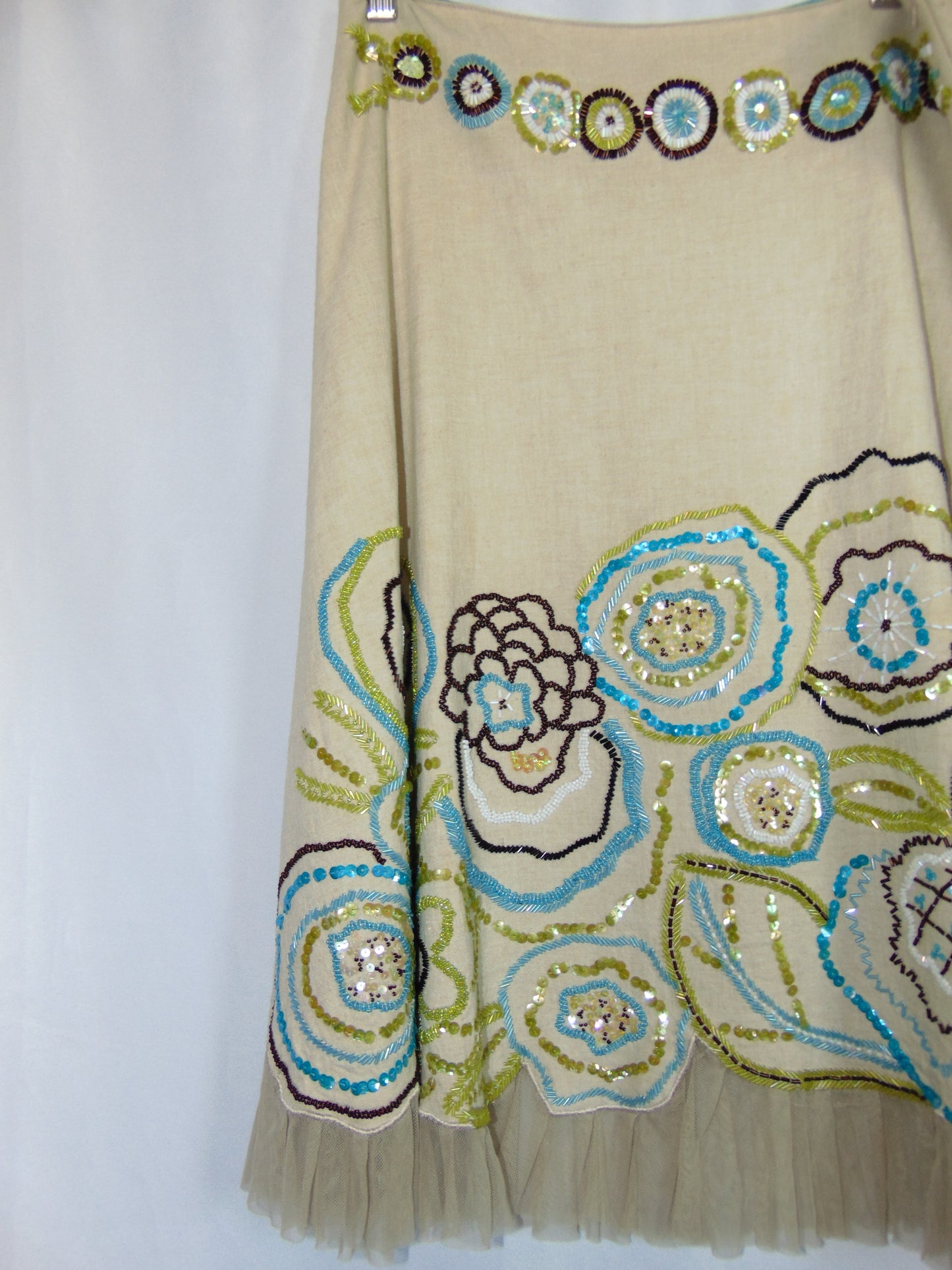 BASIL & MAUDE HANDBEADED LINEN SKIRT
