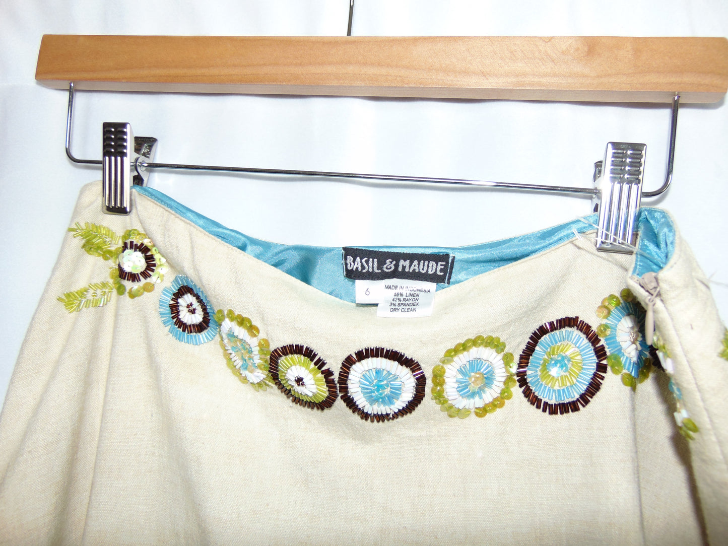 BASIL & MAUDE HANDBEADED LINEN SKIRT