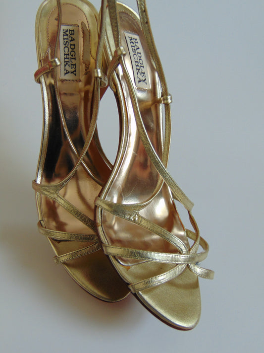 GOLD BADGLEY MISCHKA LEATHER HEELS