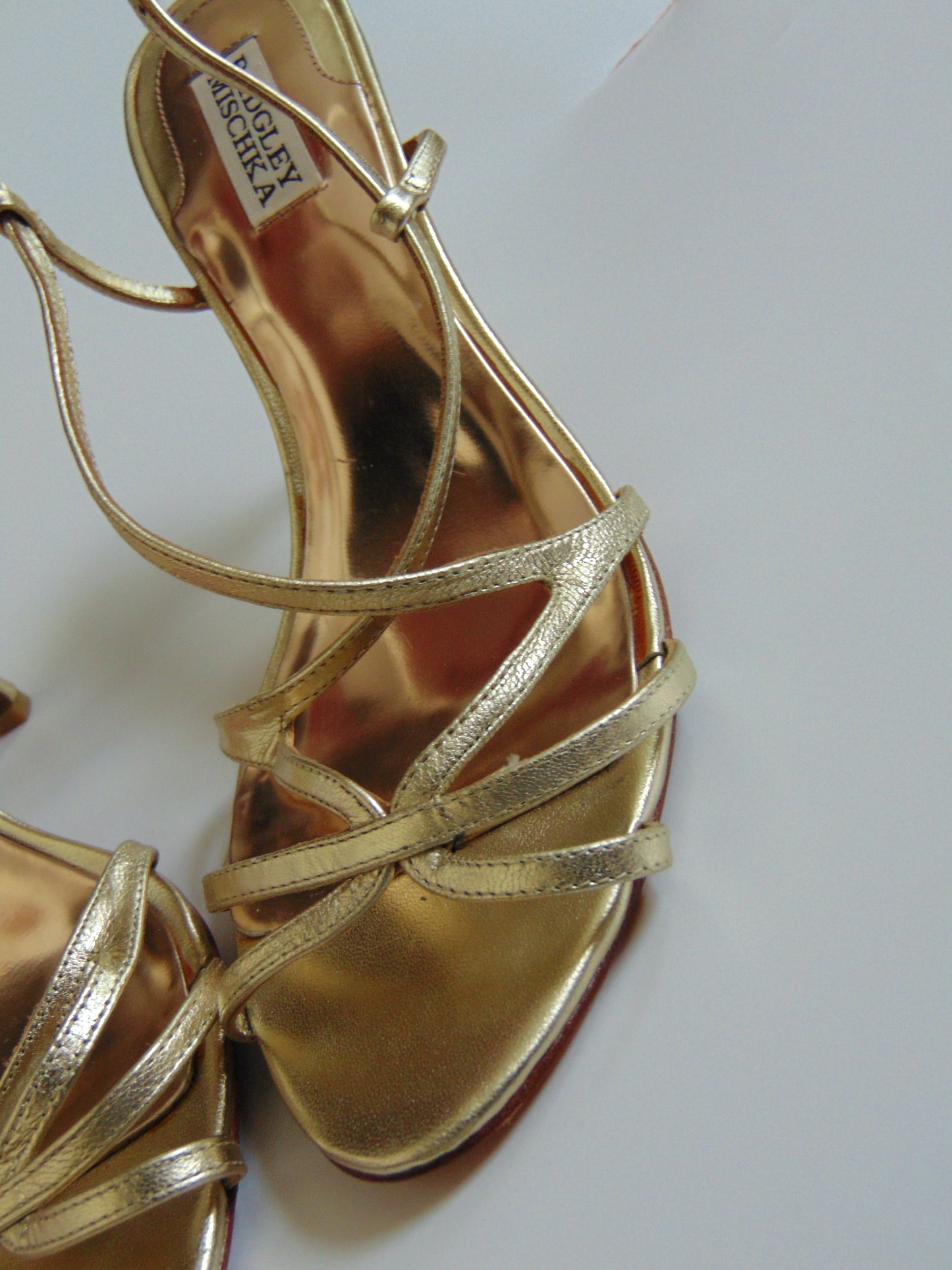 GOLD BADGLEY MISCHKA LEATHER HEELS