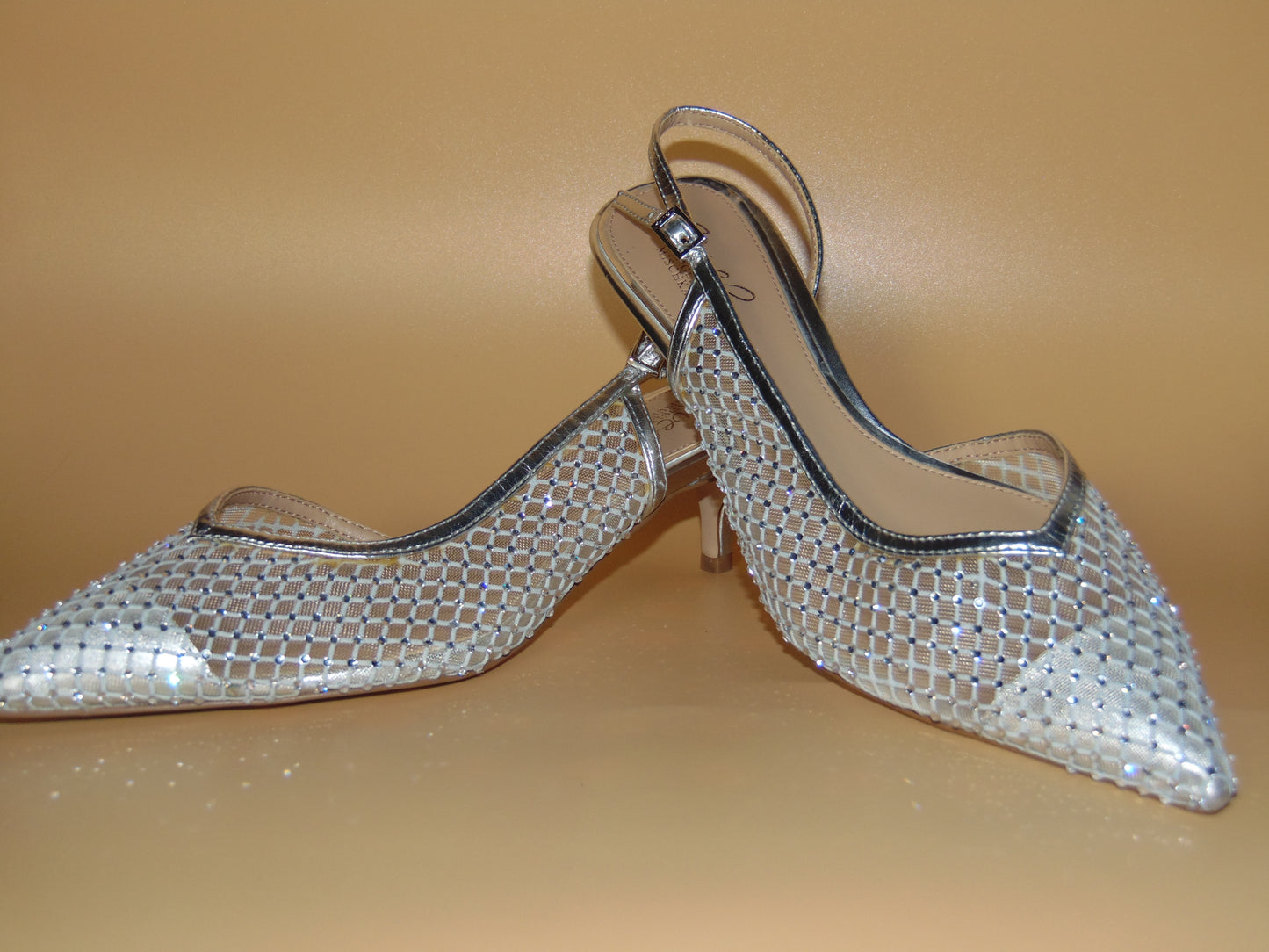 JEWEL BADGLEY MISCHKA CRYSTAL EMBELLESHED MESH HEELS