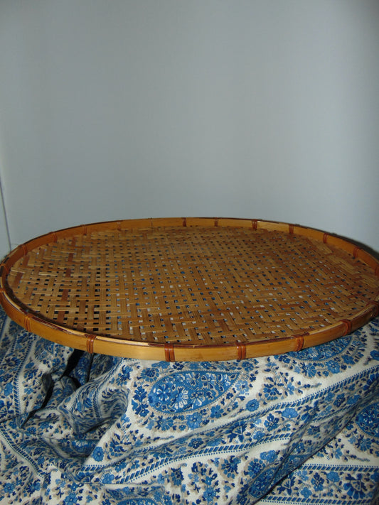 VINTAGE BAMBOO  WICKER WOVEN OVAL TRAY