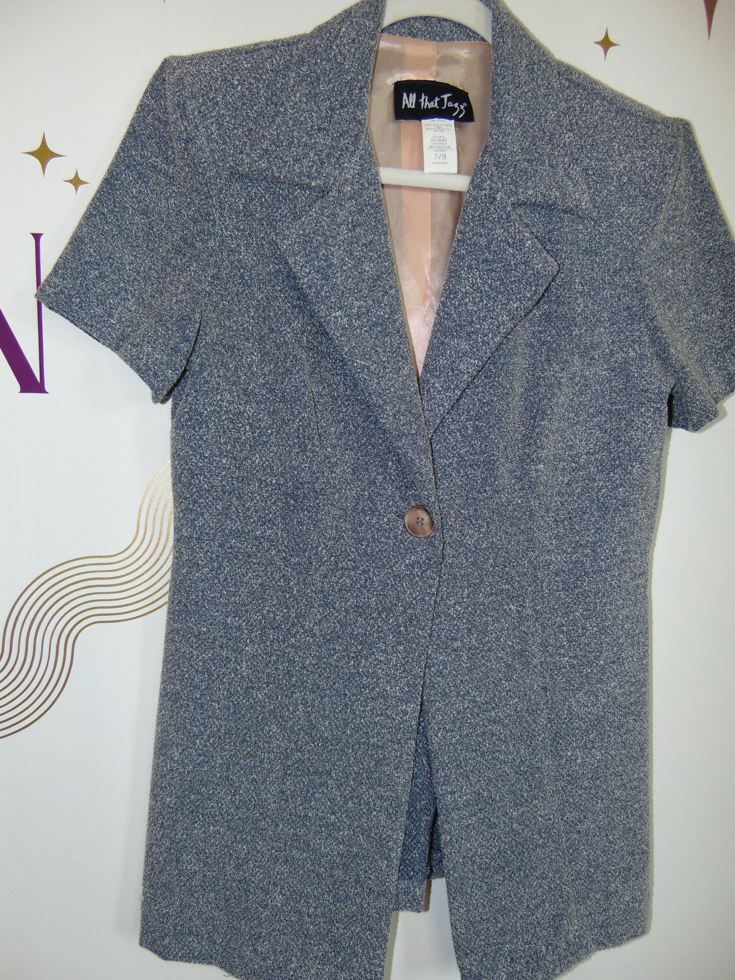 VINTAGE BLUE & WHITE TWEED BLAZER TOP
