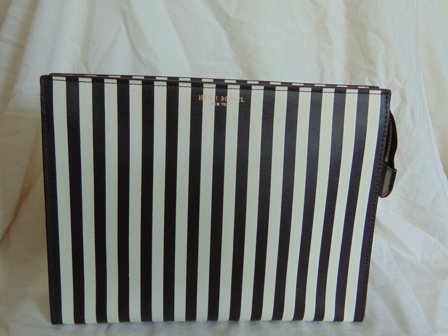 EXTREMELY RARE, ICONIC HENRI BENDEL CENTENNIA STRIPE WEST 57TH COSMETIC CLUTCH