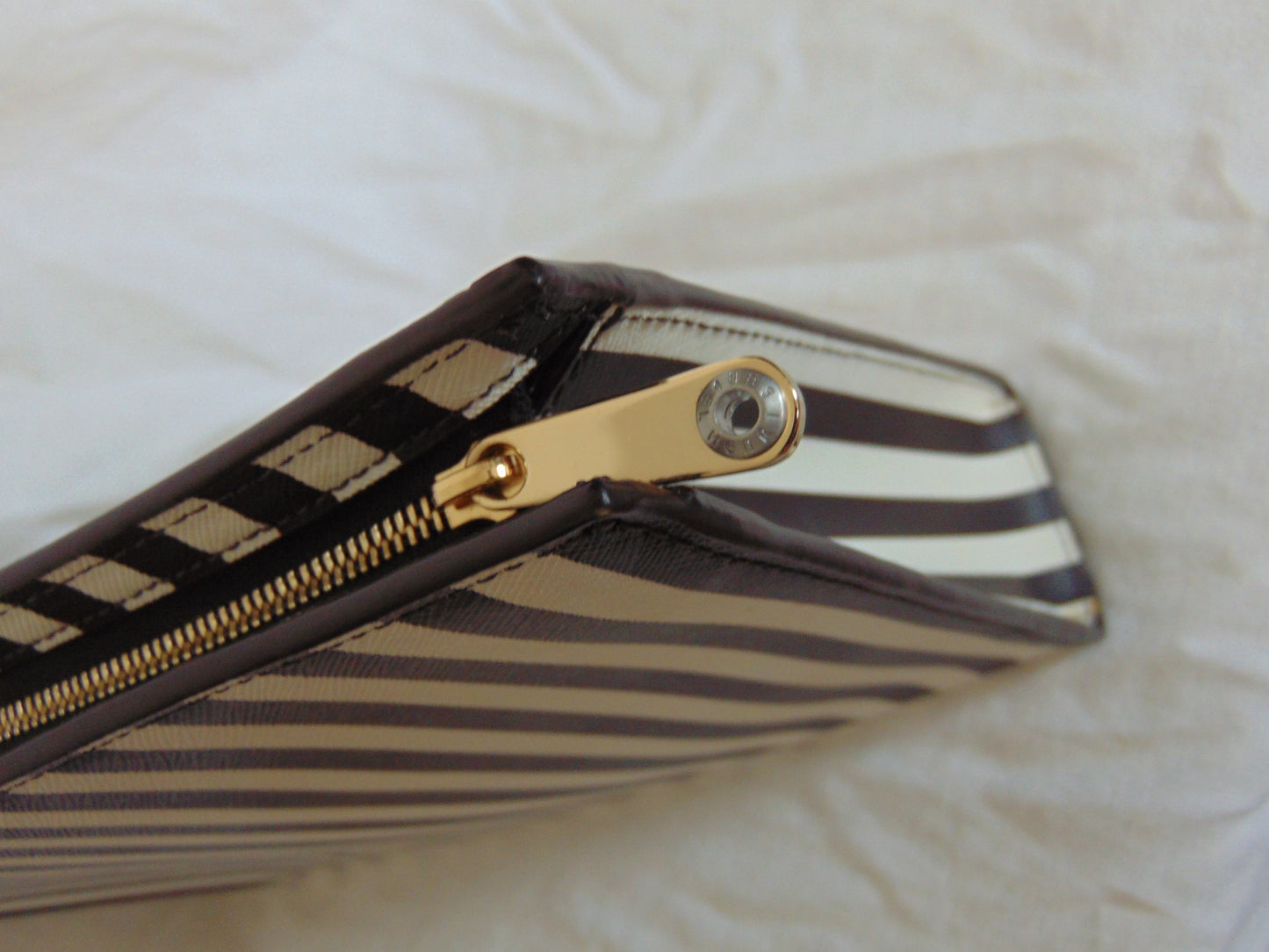 EXTREMELY RARE, ICONIC HENRI BENDEL CENTENNIA STRIPE WEST 57TH COSMETIC CLUTCH