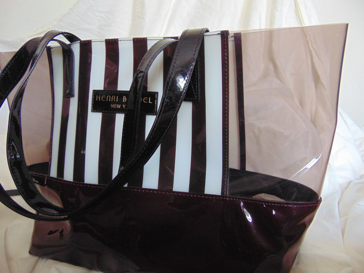 ICONIC HENRI BENDEL CENTENNIAL STRIPE PVC TOTE BAG