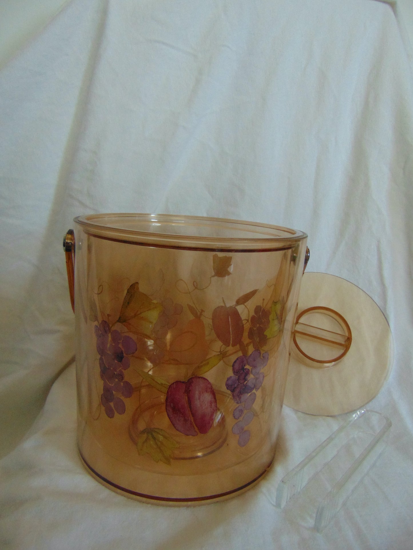 VINTAGE LUCITE ACRYLIC ICE BUCKET WITH FRUIT DESIGN
