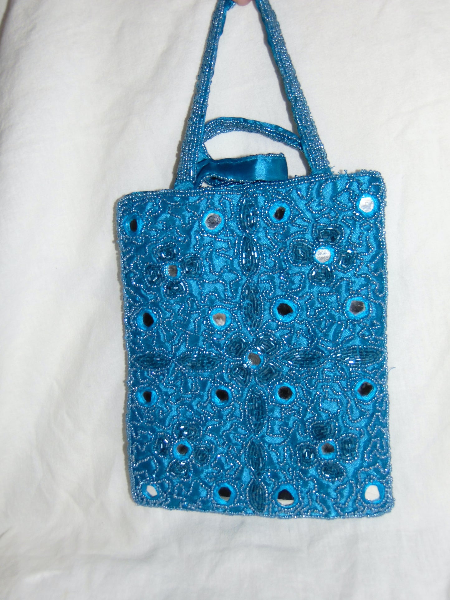 BLUE BEADED INDIAN SHISHA MINI TOTE BAG