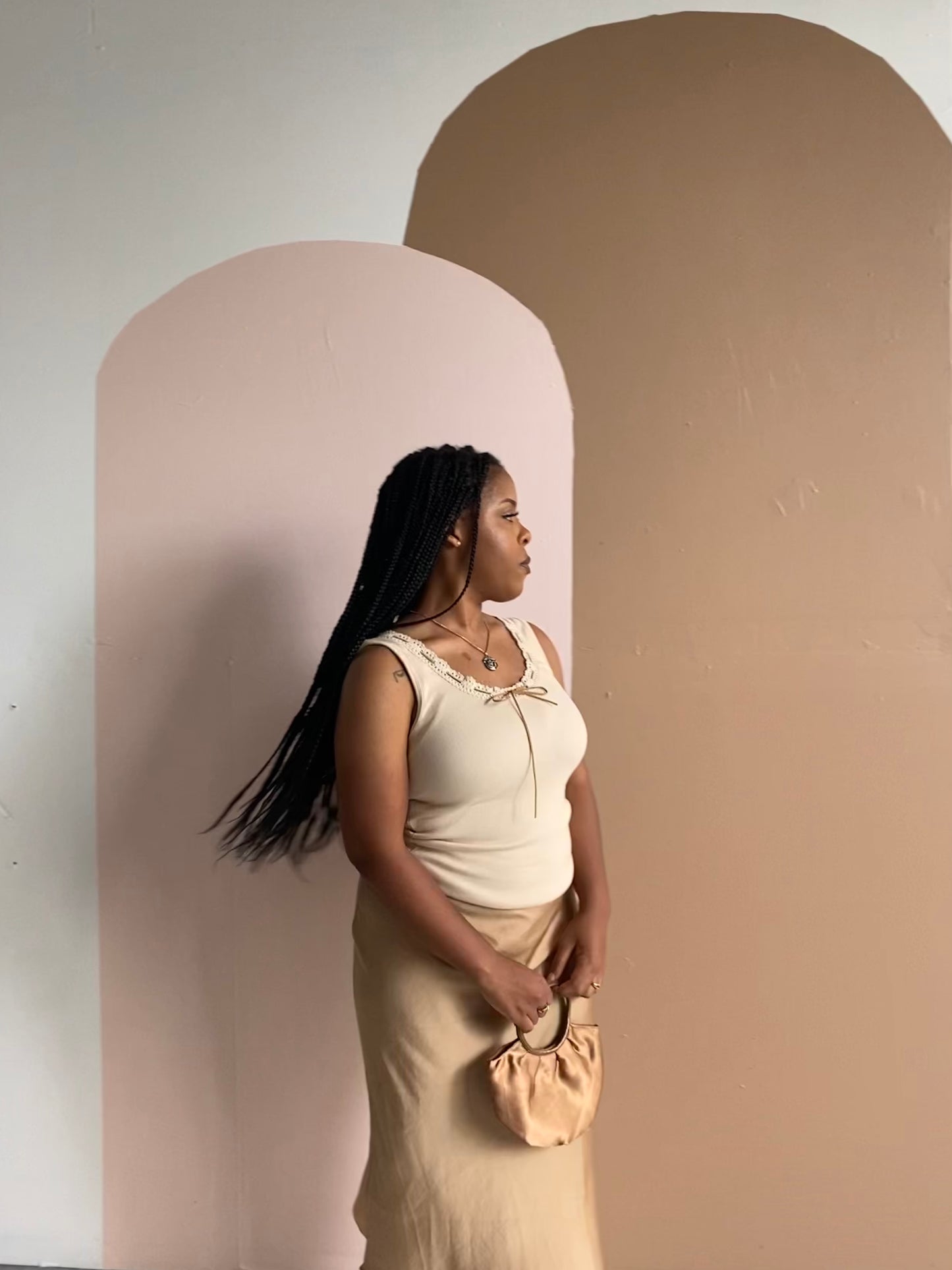 Y2K VINTAGE CREAM RIBBED TANK