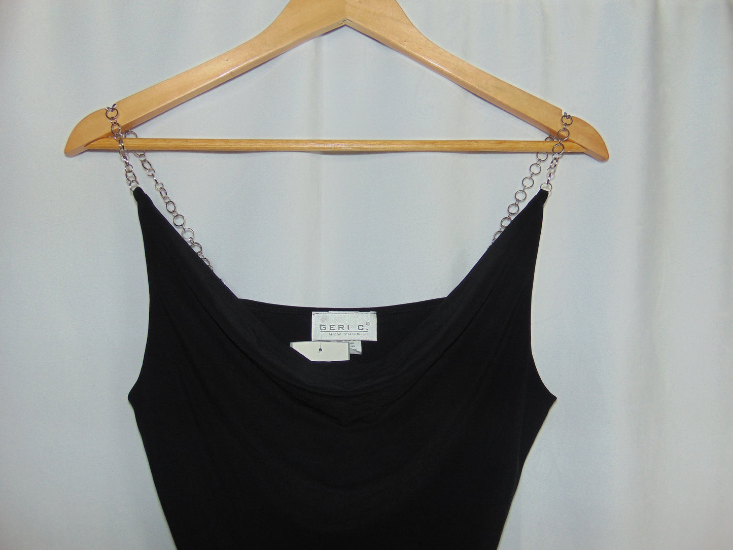 BLACK SILK DROP TANK WITH SILVER CHAIN STRAPS