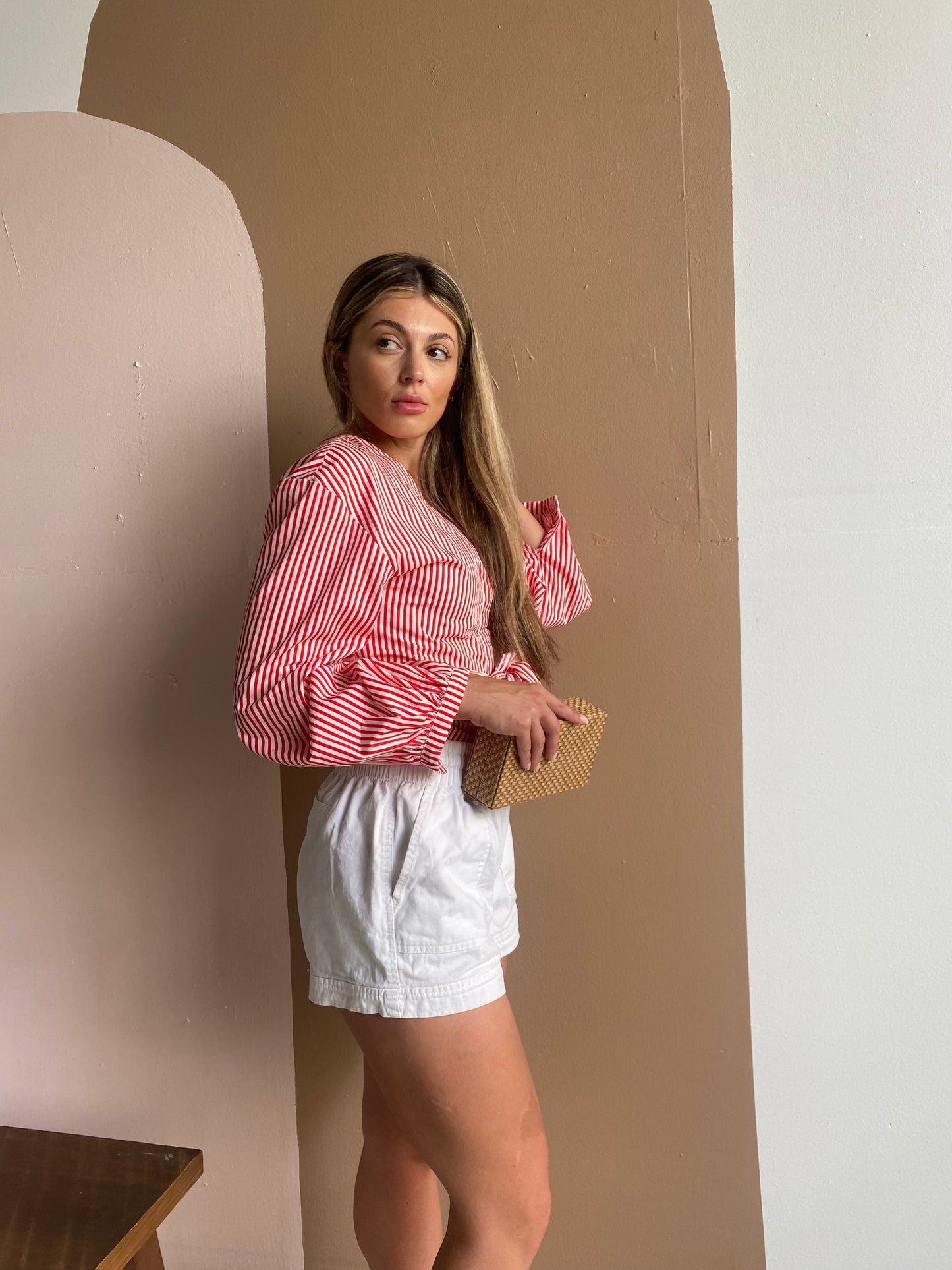 RED & WHITE STRIPE FRONT TIE TOP