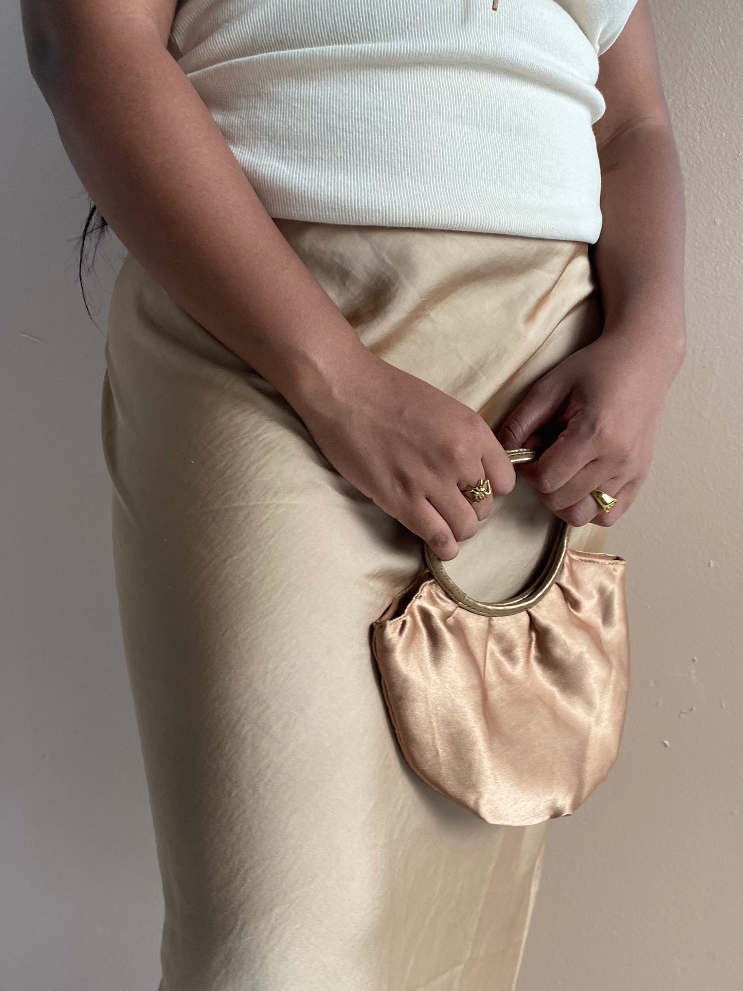 MNI CARAMEL SATIN HANDBAG