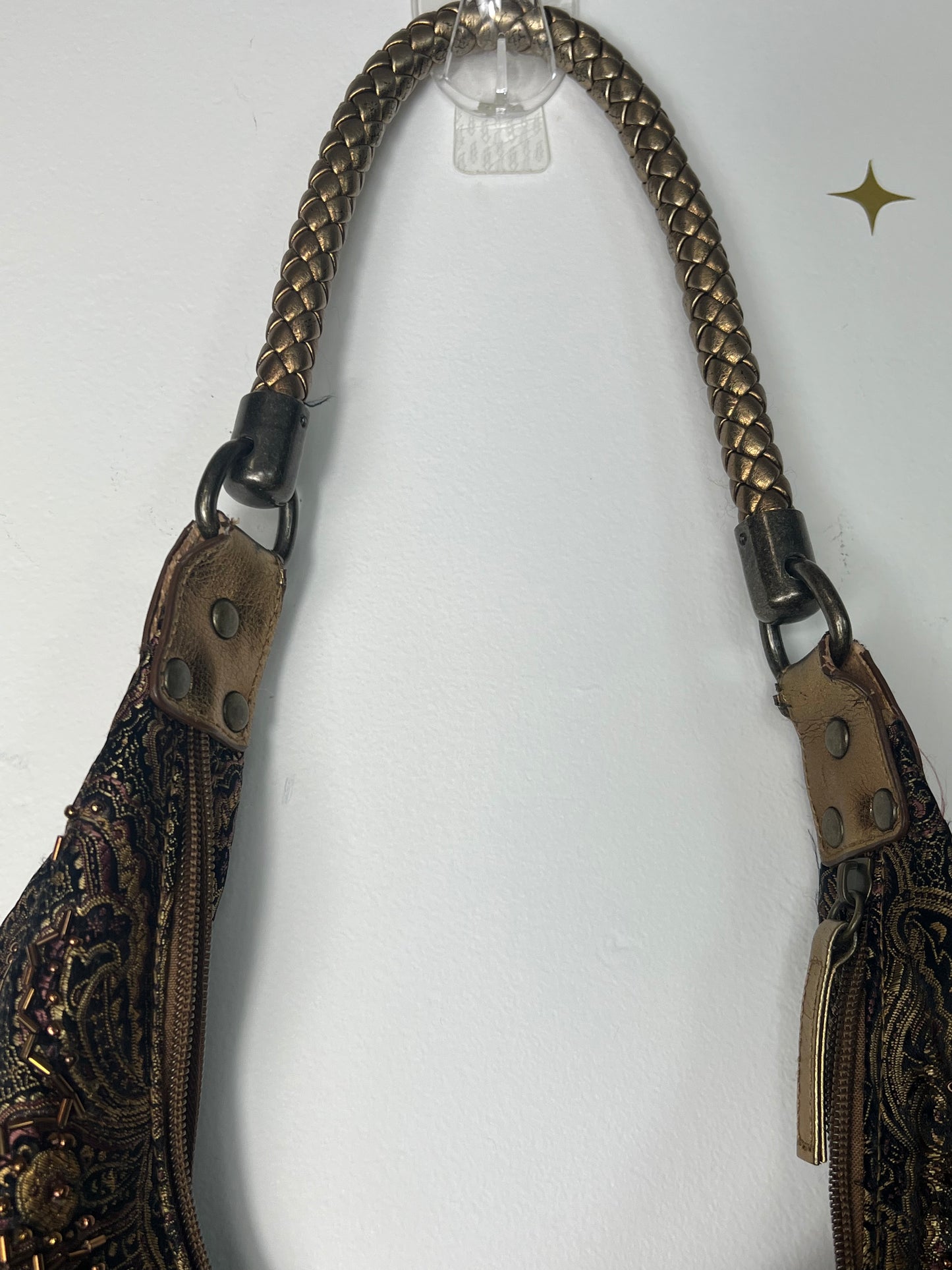 80'S TIANNI VINTAGE PAISLEY PRINT SHOULDER BAG WITH BUGLE BEADS