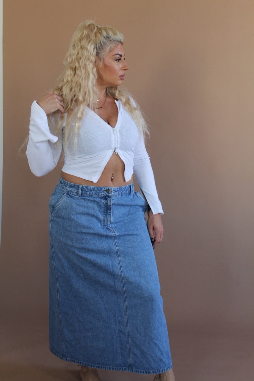 L.L.BEAN DENIM MIDI SKIRT