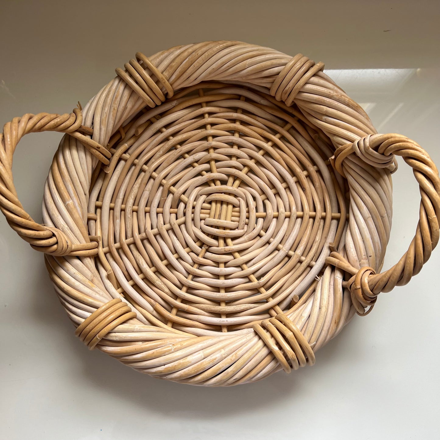 Mid Century Japanese Rattan Woven Basket Tray