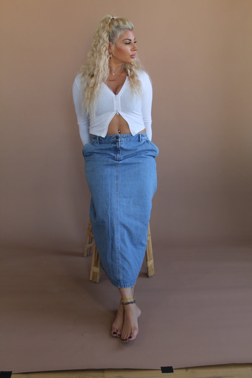 L.L.BEAN DENIM MIDI SKIRT