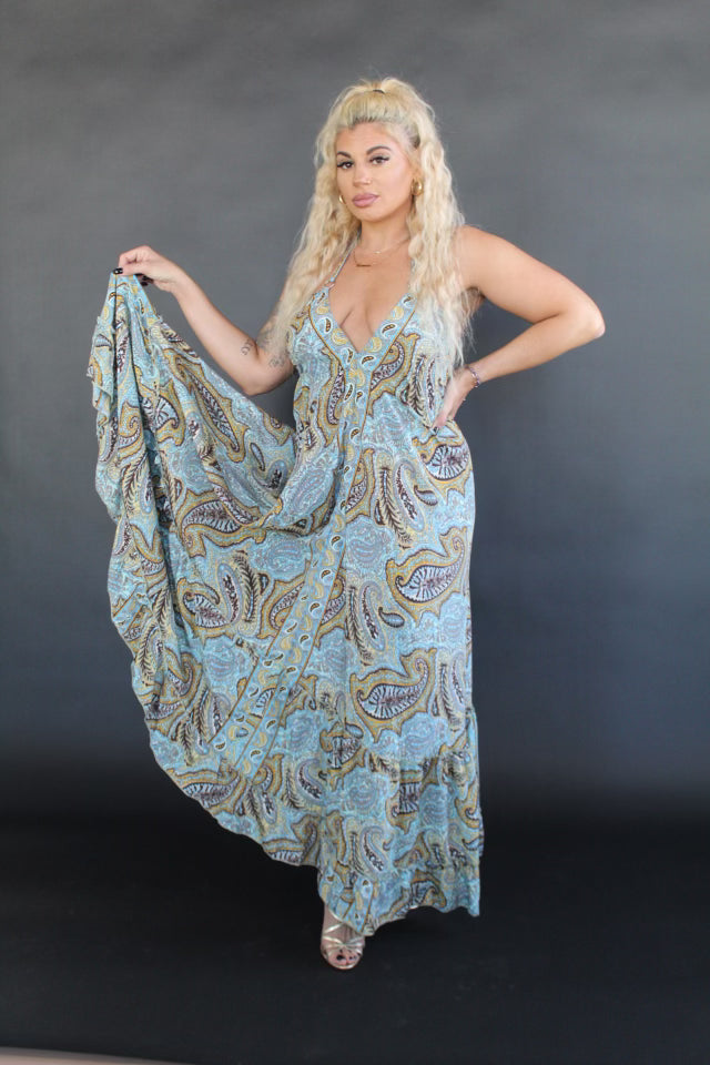 BOHO OPEN BACK PAISLEY MAXI DRESS