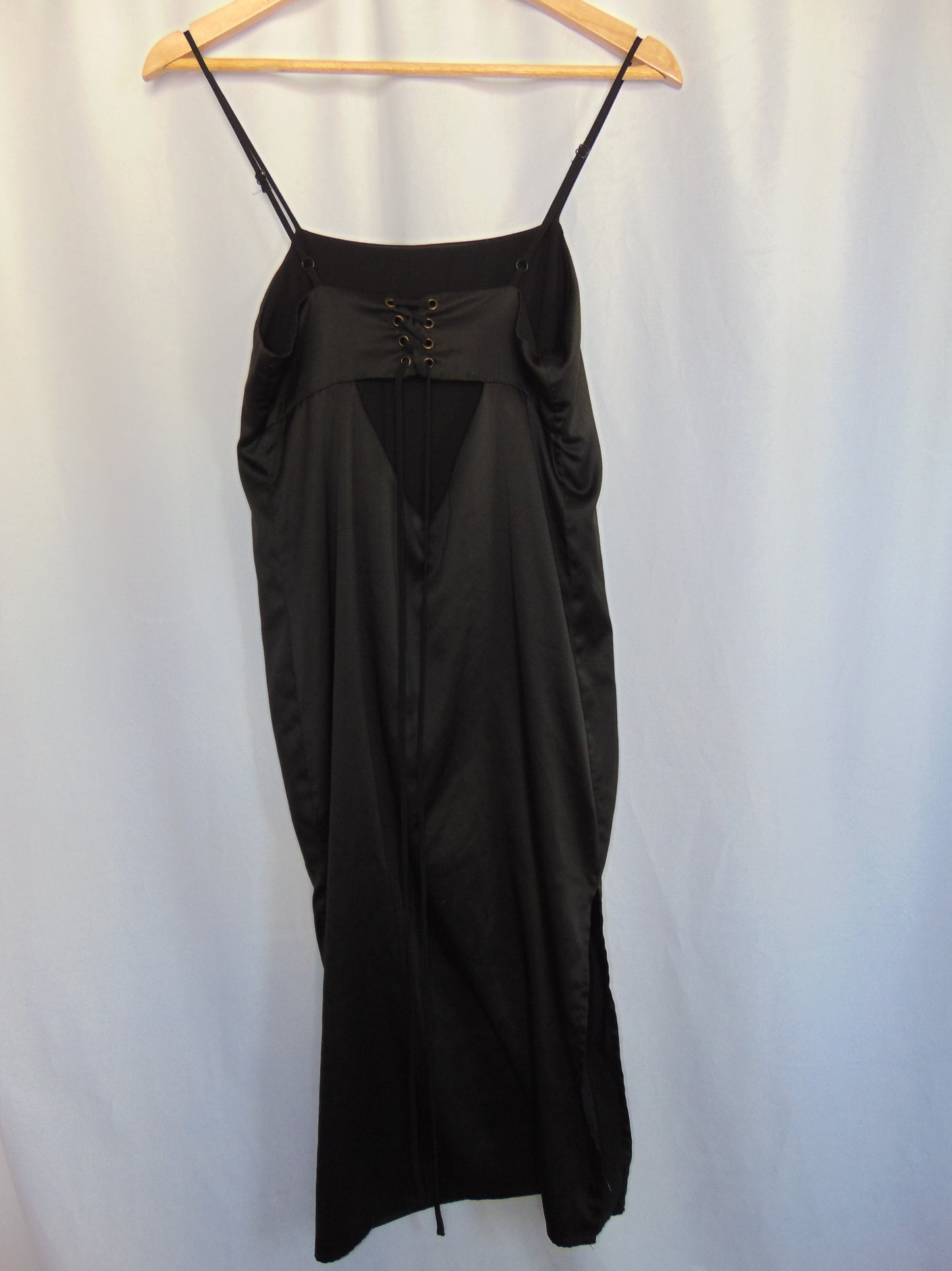 BLACK BACKTIE SLIP DRESS