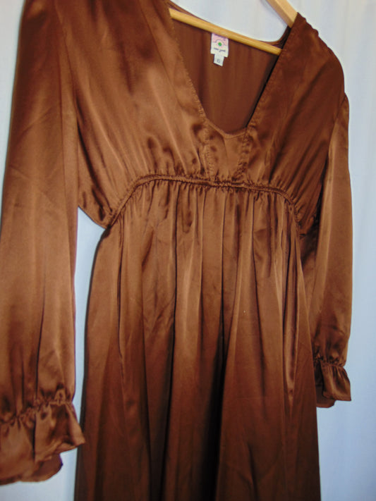 CHOCOLATE BROWN SILK BABYDOLL DRESS