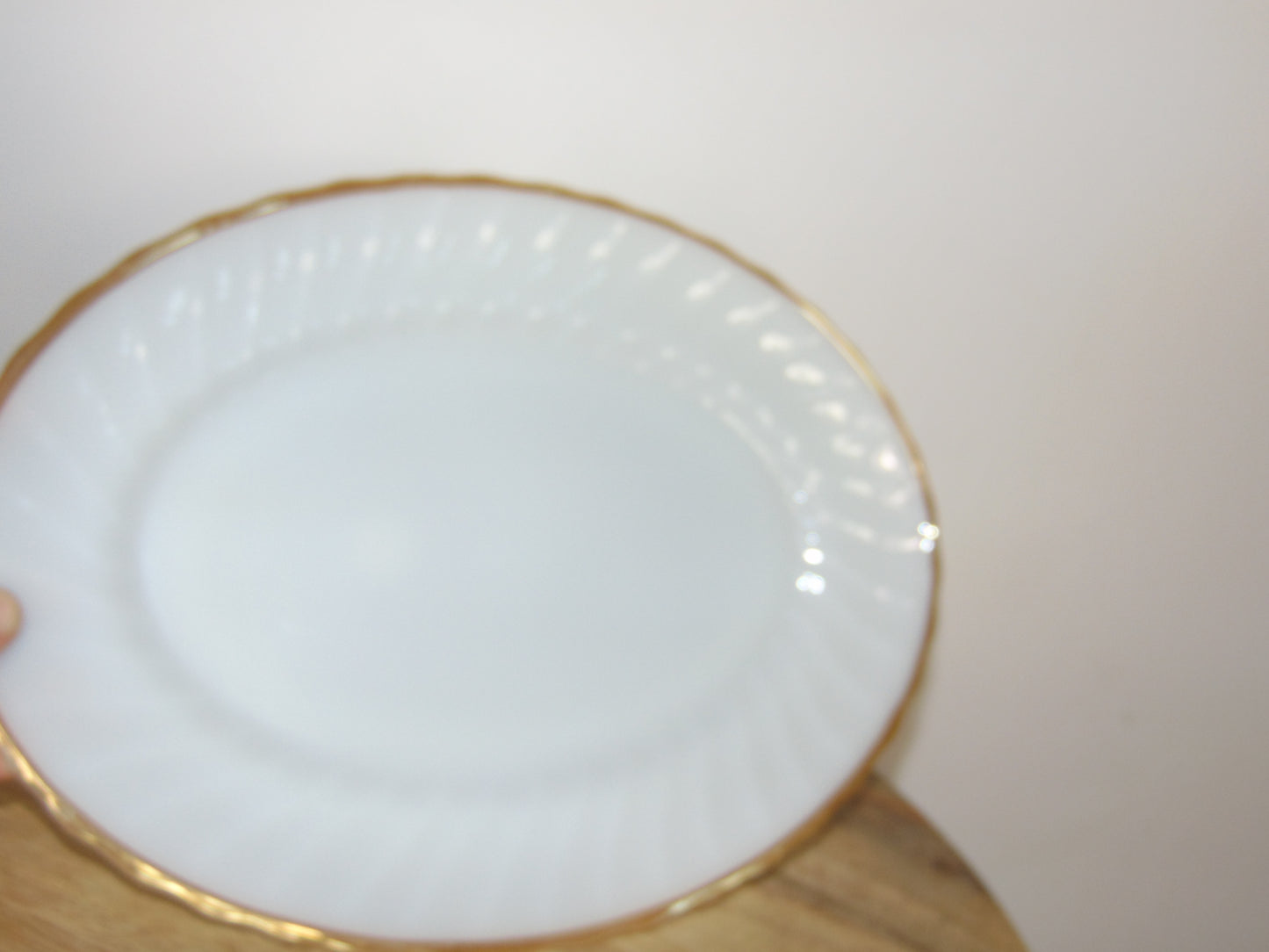 Anchor Hocking White Milk Glass Tray with Gold Trim