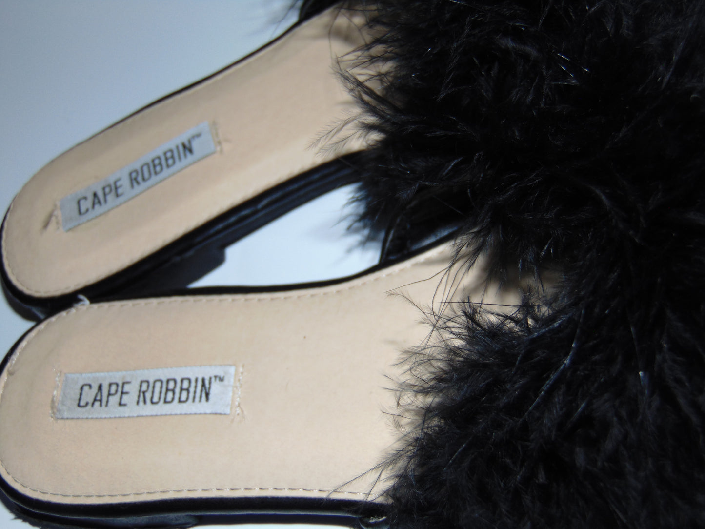 BLACK FEATHER TRIM SANDALS