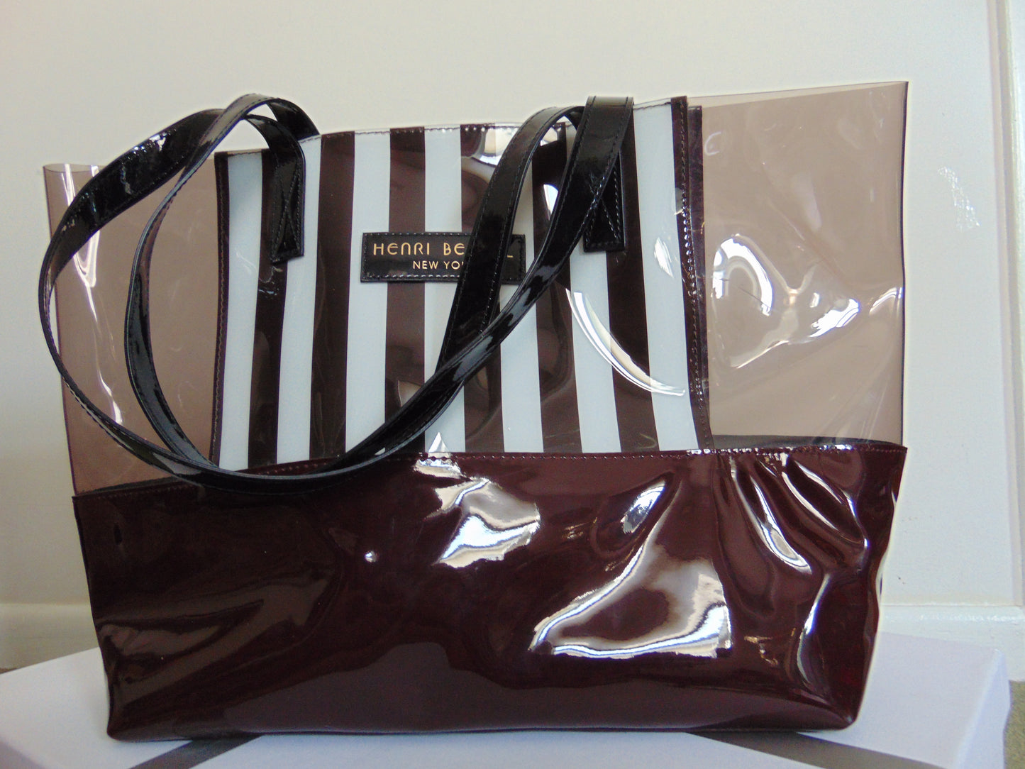 ICONIC HENRI BENDEL CENTENNIAL STRIPE PVC TOTE BAG