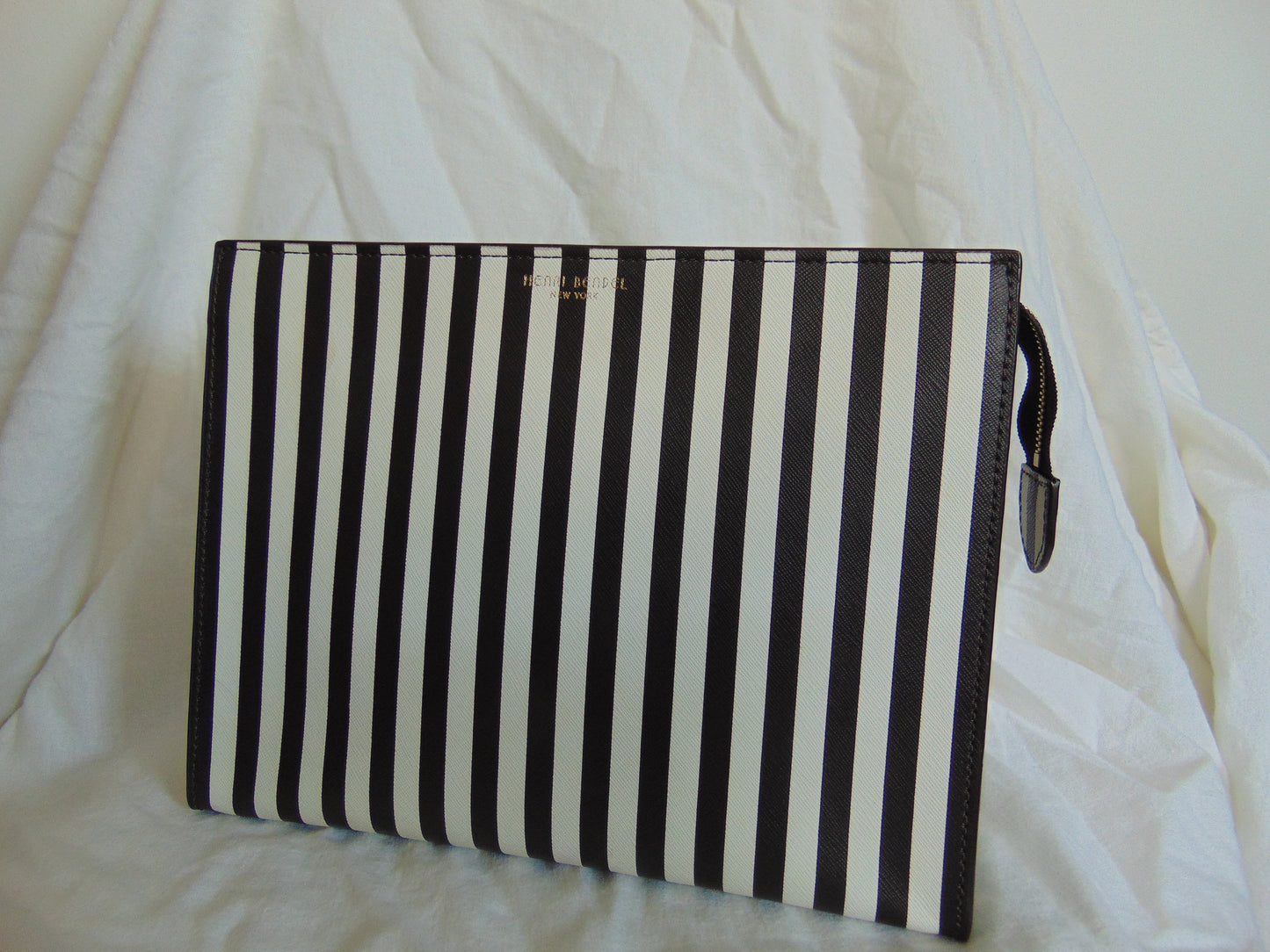 EXTREMELY RARE, ICONIC HENRI BENDEL CENTENNIA STRIPE WEST 57TH COSMETIC CLUTCH