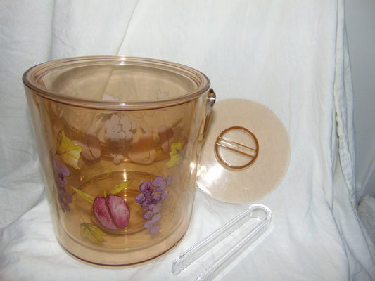 VINTAGE LUCITE ACRYLIC ICE BUCKET WITH FRUIT DESIGN