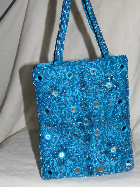 BLUE BEADED INDIAN SHISHA MINI TOTE BAG