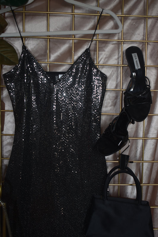 BLACK MIRROR SEQUIN MINI DRESS