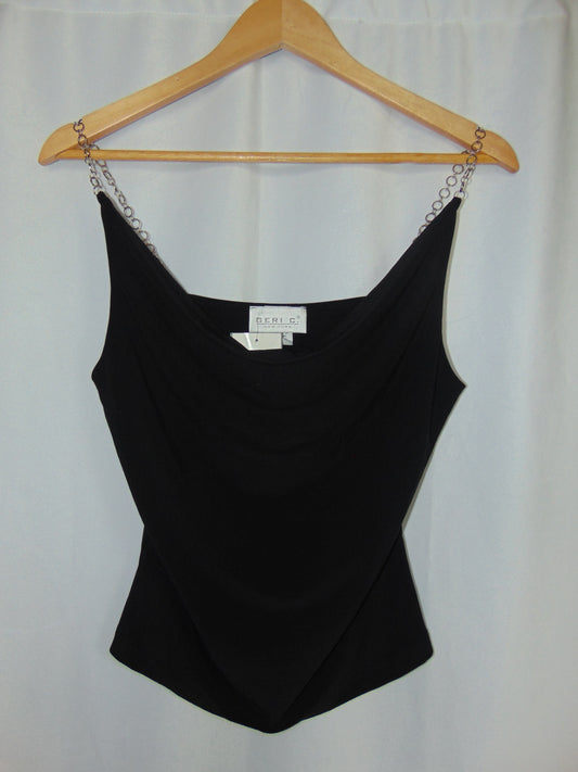 BLACK SILK DROP TANK WITH SILVER CHAIN STRAPS