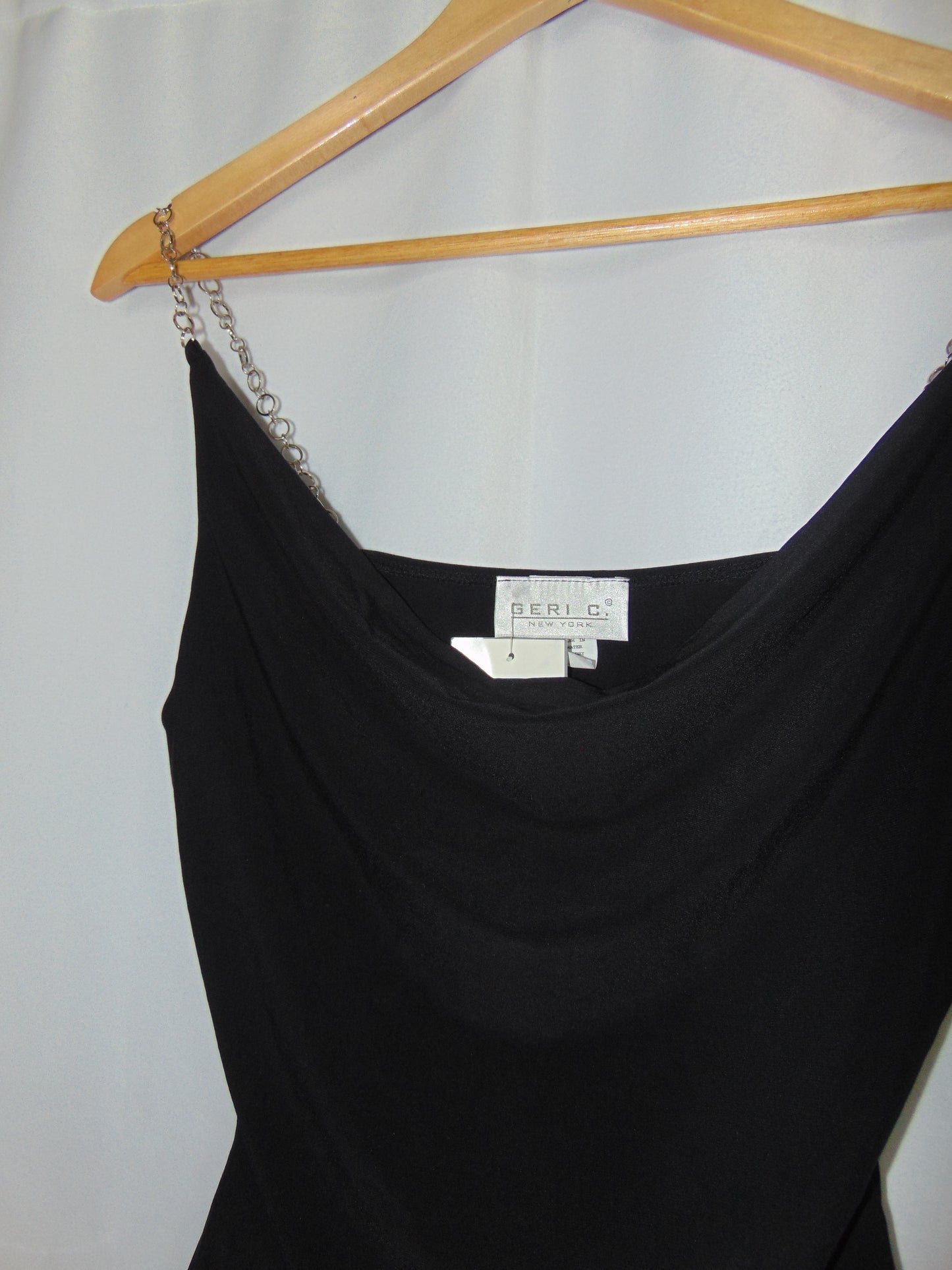 BLACK SILK DROP TANK WITH SILVER CHAIN STRAPS