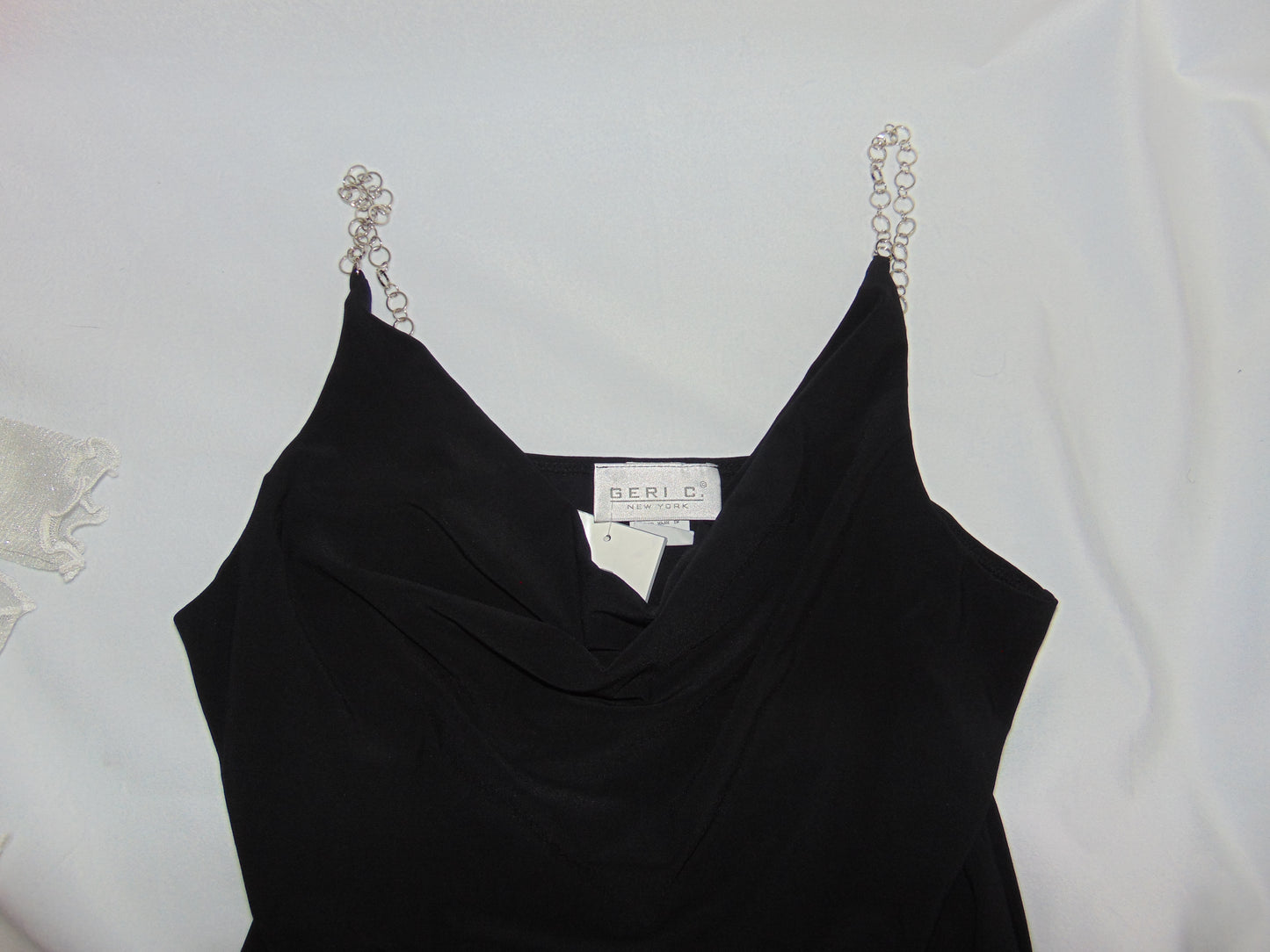BLACK SILK DROP TANK WITH SILVER CHAIN STRAPS