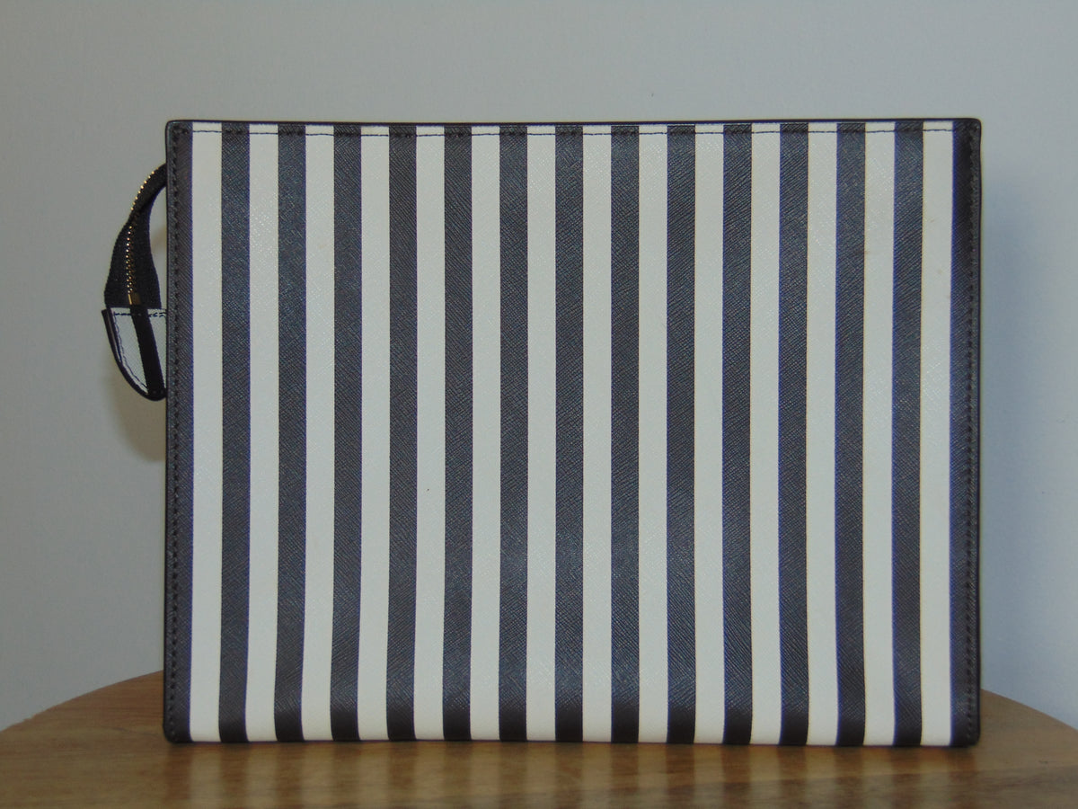 EXTREMELY RARE, ICONIC HENRI BENDEL CENTENNIA STRIPE WEST 57TH COSMETIC CLUTCH