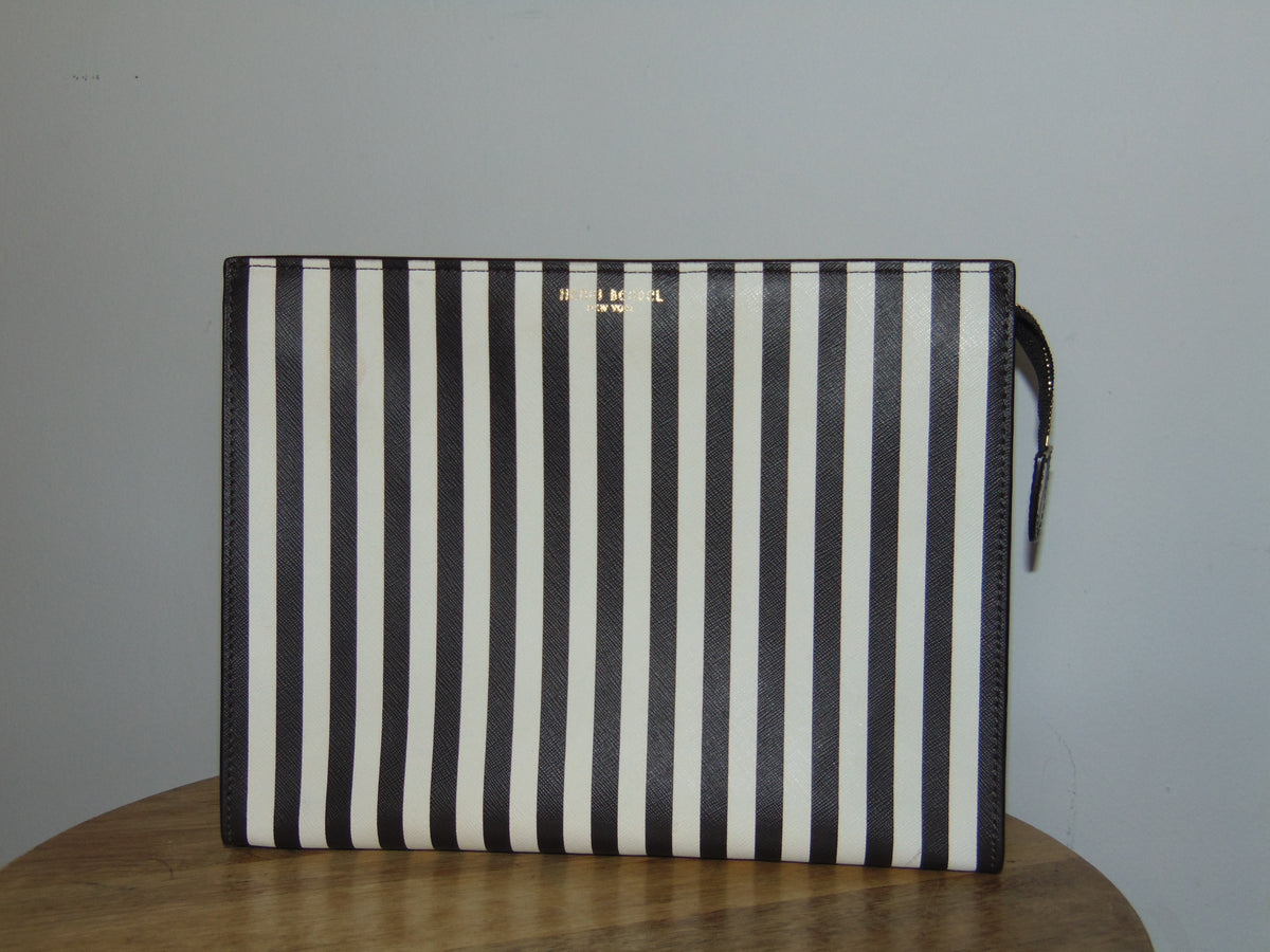 EXTREMELY RARE, ICONIC HENRI BENDEL CENTENNIA STRIPE WEST 57TH COSMETIC CLUTCH