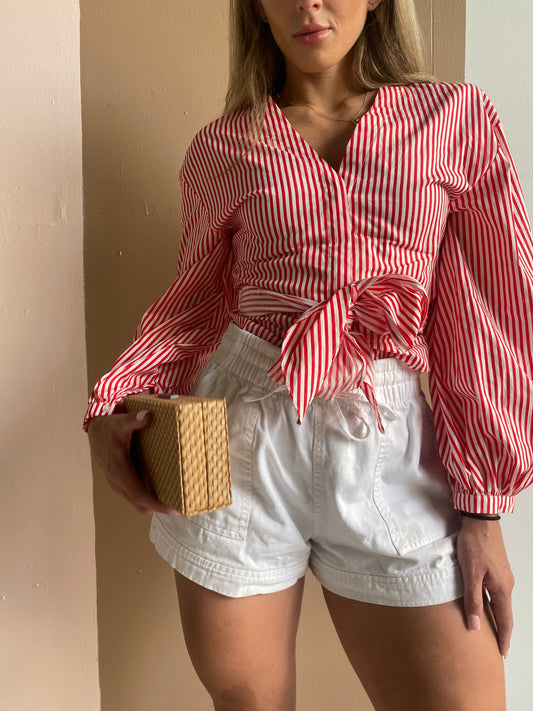 RED & WHITE STRIPE FRONT TIE TOP