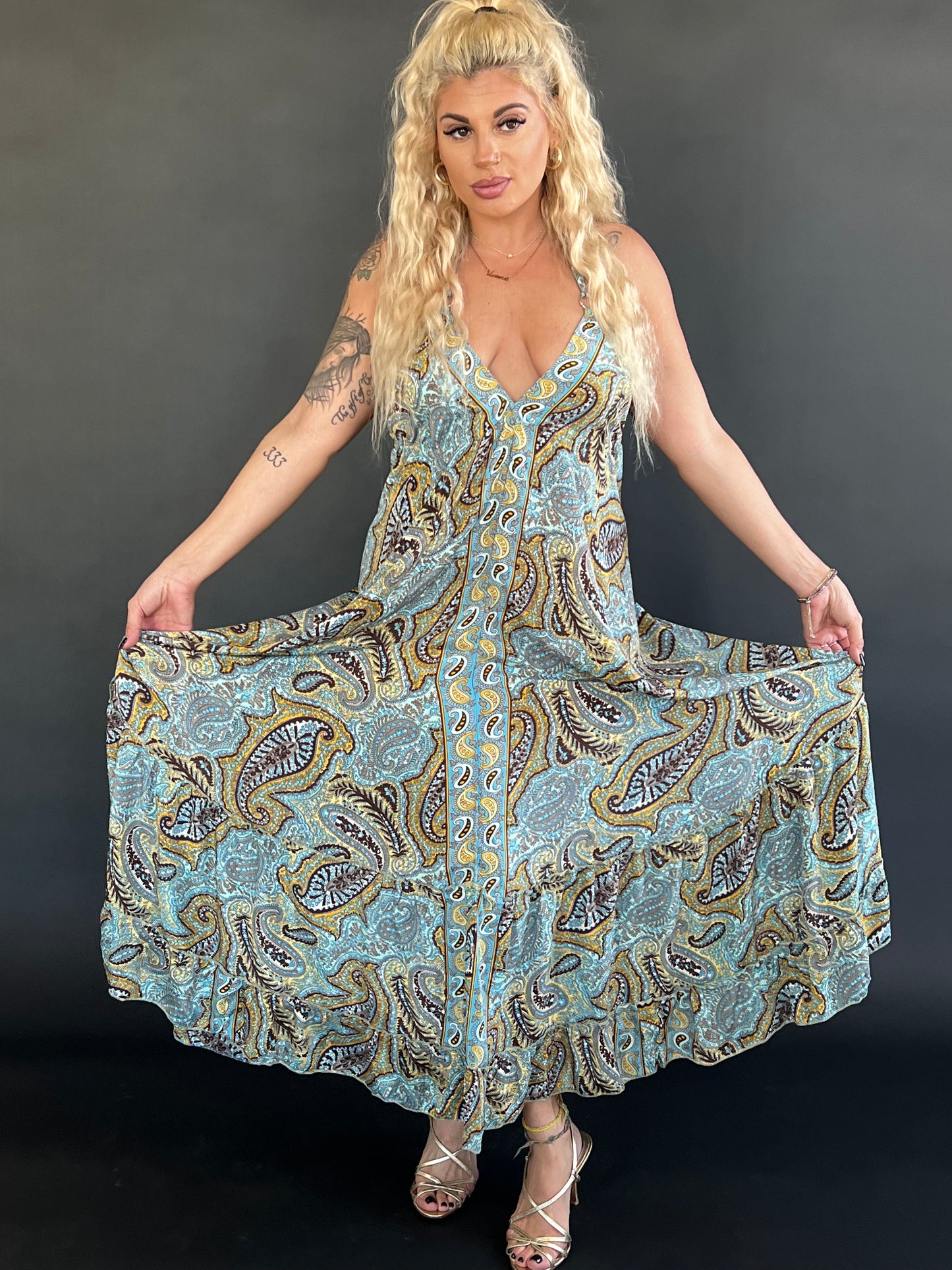 BOHO OPEN BACK PAISLEY MAXI DRESS