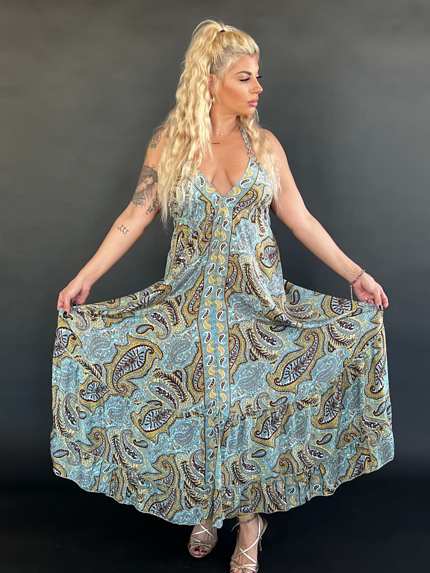 BOHO OPEN BACK PAISLEY MAXI DRESS