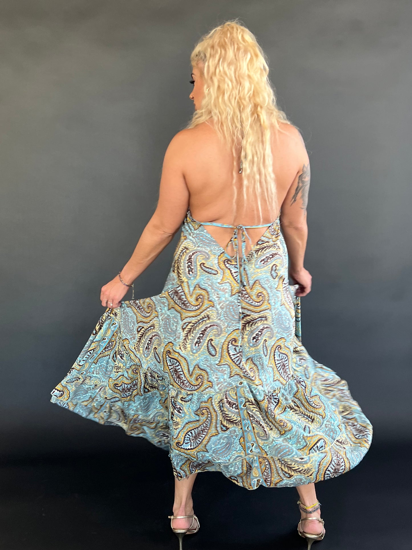 BOHO OPEN BACK PAISLEY MAXI DRESS