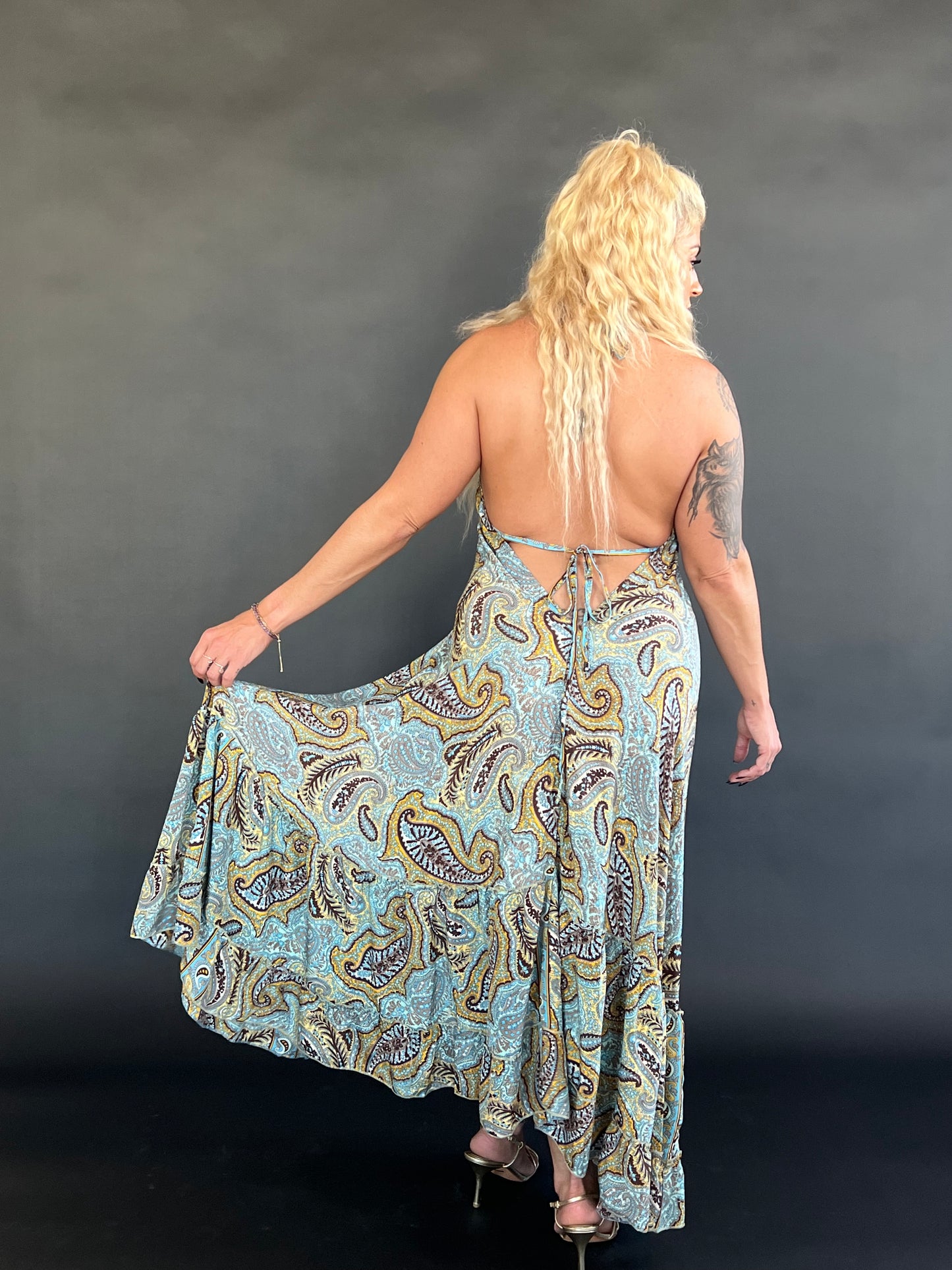 BOHO OPEN BACK PAISLEY MAXI DRESS