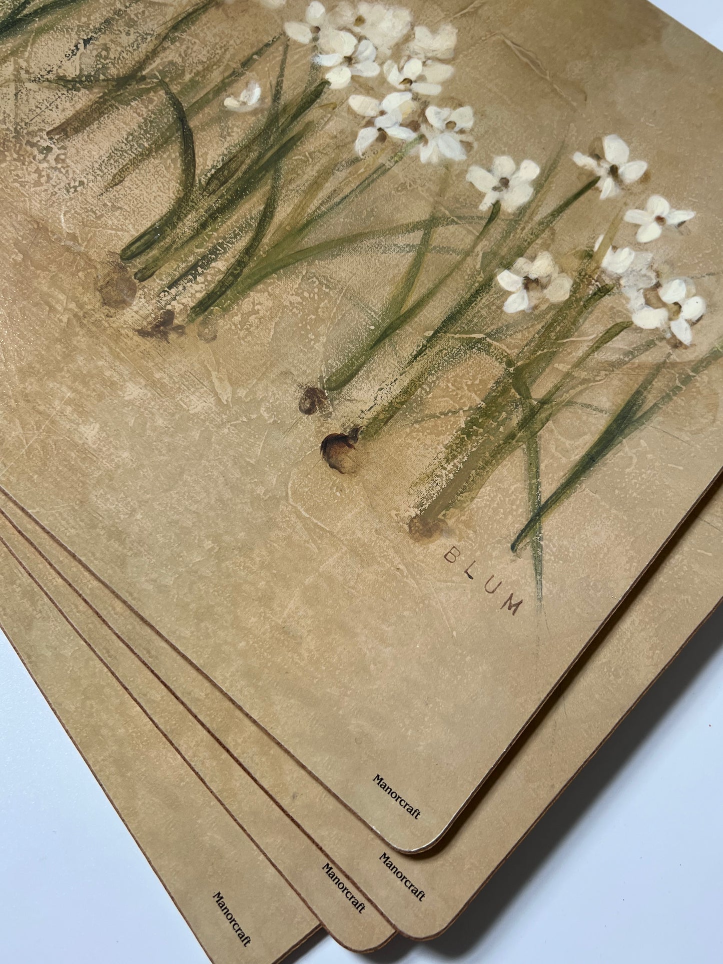 CHERI BLUM "NARCISSUS AND ORCHID" CORK PLACEMATS