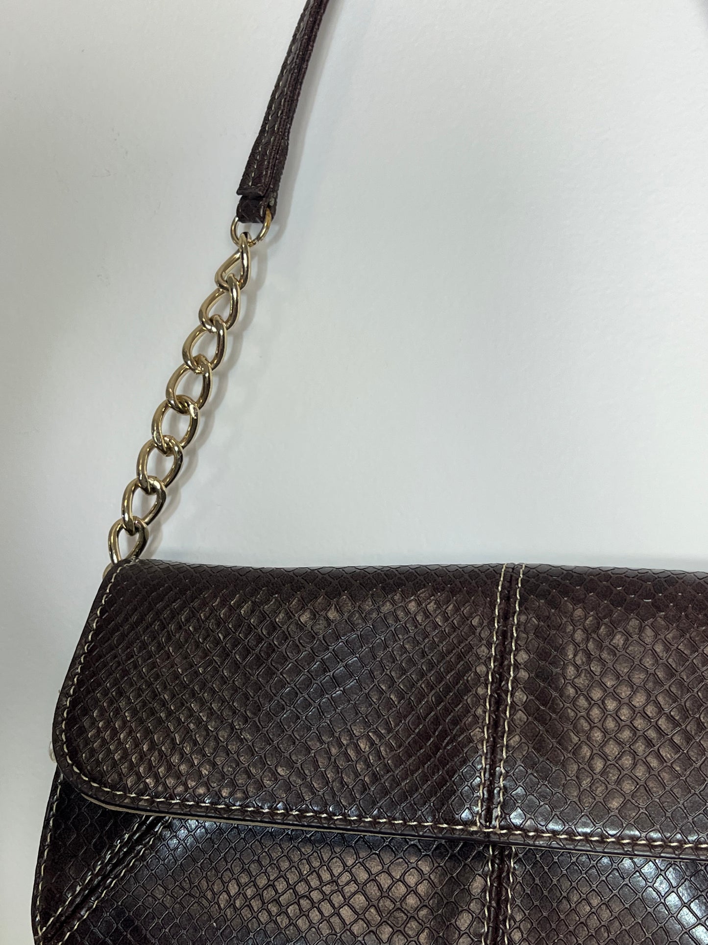 LIZ CLAIBORNE BROWN CROC SHOULDER BAG